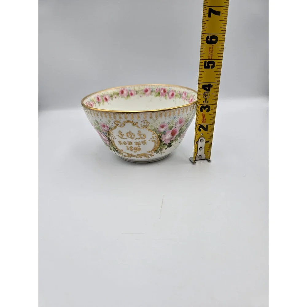 Antique Hand Painted Porcelain Bowl 1896 Pink Roses‎ Gold Gilt Victorian - Picture 9 of 12